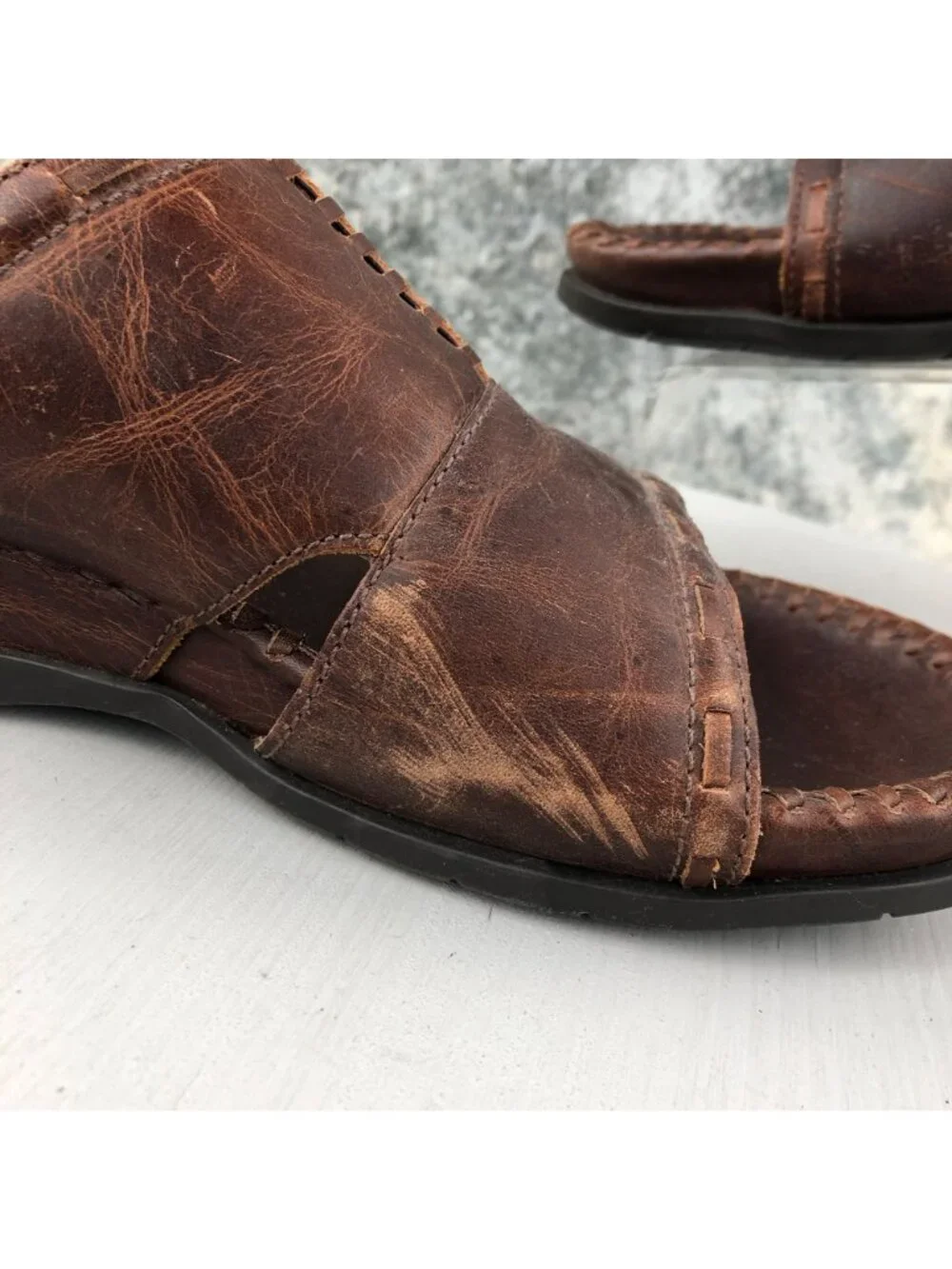 Ocean Pacific Men's 9 Karma Brown Leather Open Toe Boho Jesus Sandals BRAZIL